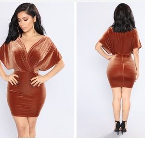 Fashion Nova Rust Velvet Mini Dress
